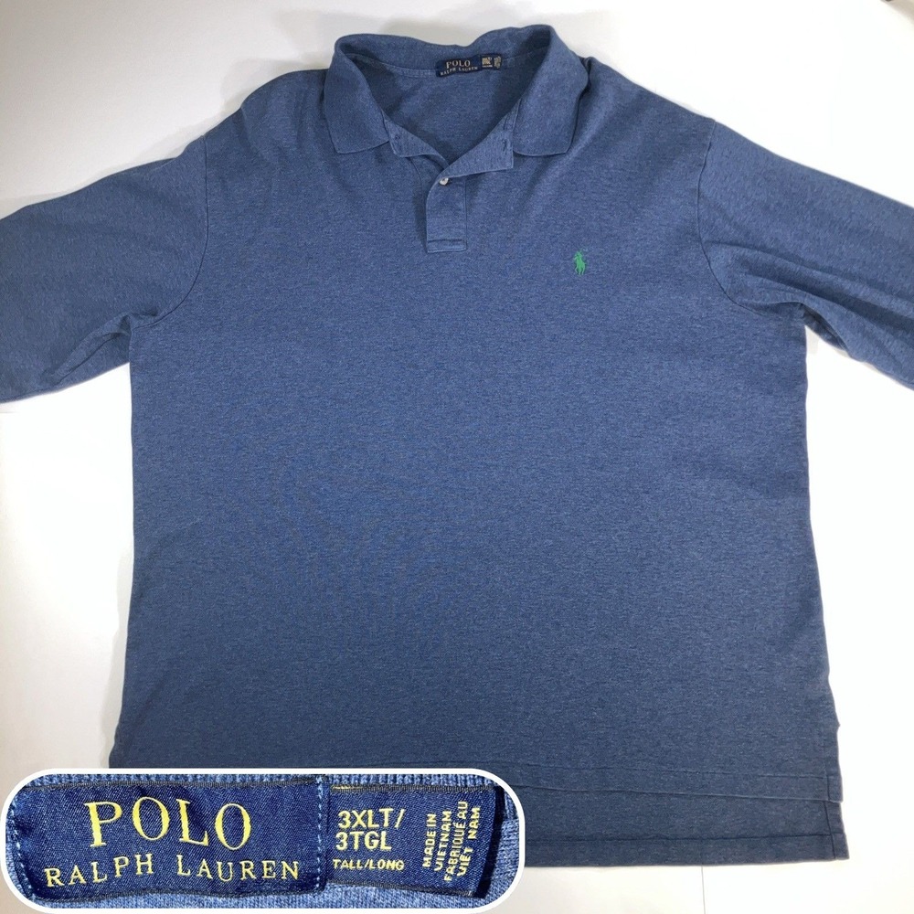 Polo Ralph Lauren Long Sleeve Polo Shirt Mens 3XLT Blue Heather Green Pony